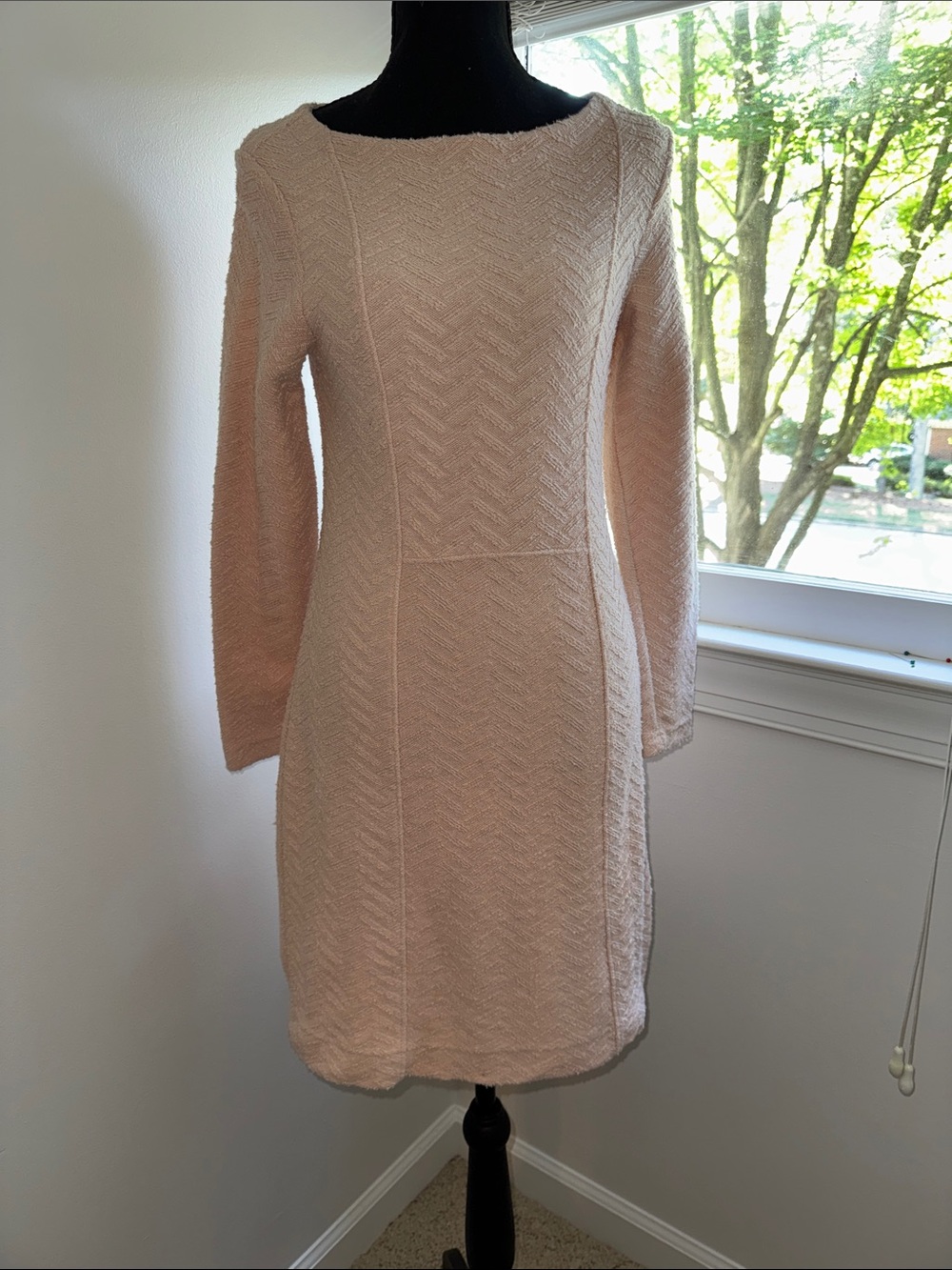 Anthropologie Blush Textured Long-Sleeve Shift Dress